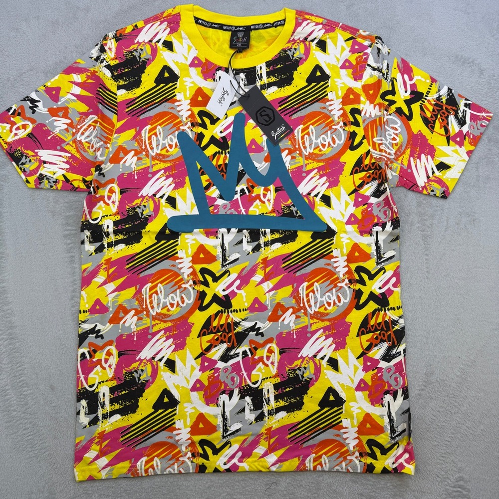 Switch Remarkable T Shirt Mens 2XL Yellow Multi All Over Print Crown Streetwear